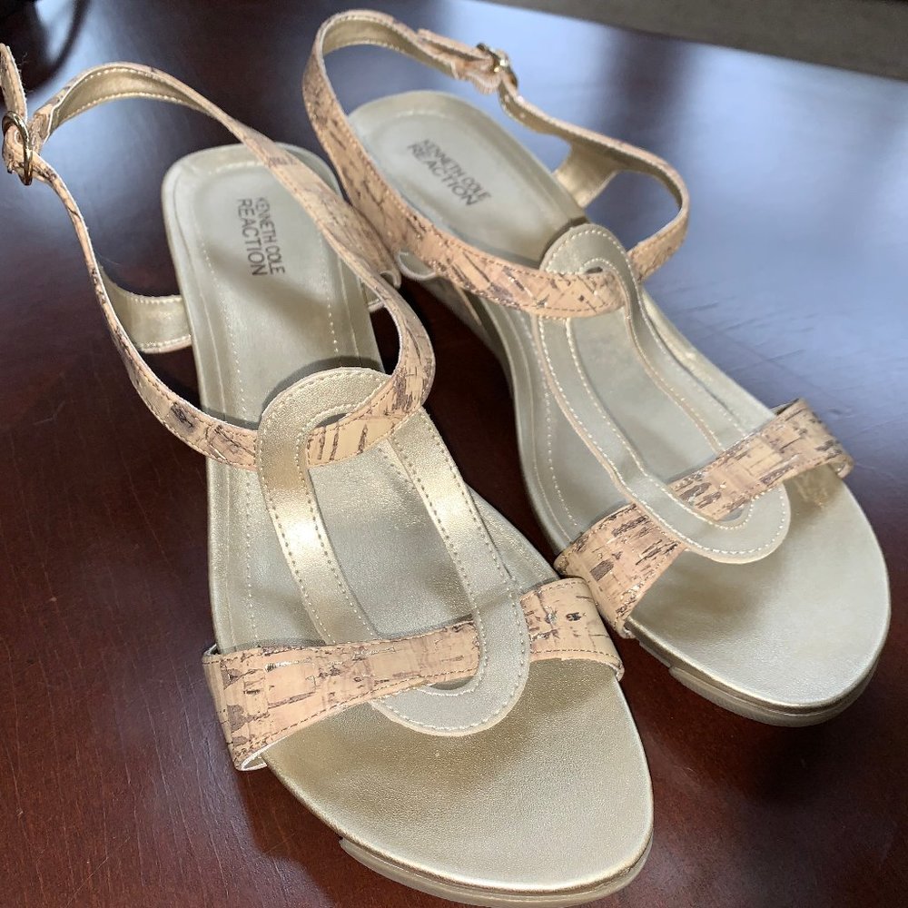 Kenneth Cole Reaction Gold Wedge Sandals
